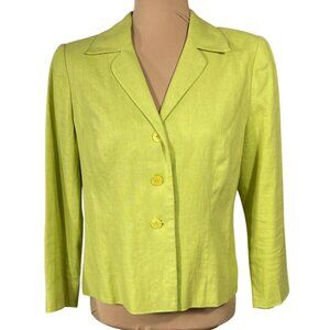 Coldwater Creek Linen Blend Jacket Y2K Chartrusse Size 8P Petite